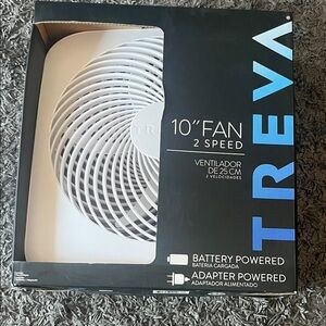 💨 TREVA 10" White 2-Speed Fan - Battery & Adapter Powered 💨